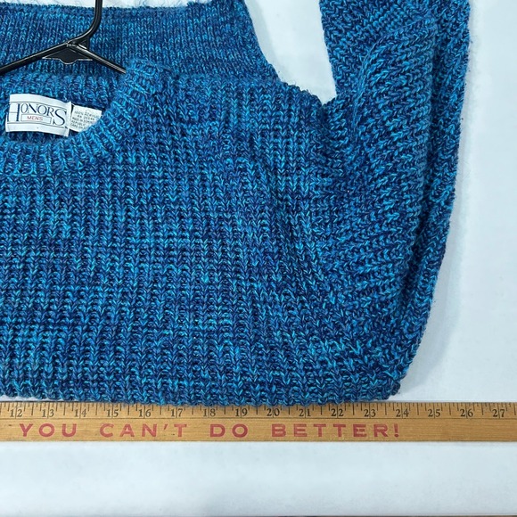 Honors Mens Blue Chunky Knit Sweater L Textured Pullover Vintage Grandpa Cabin - Picture 6 of 6
